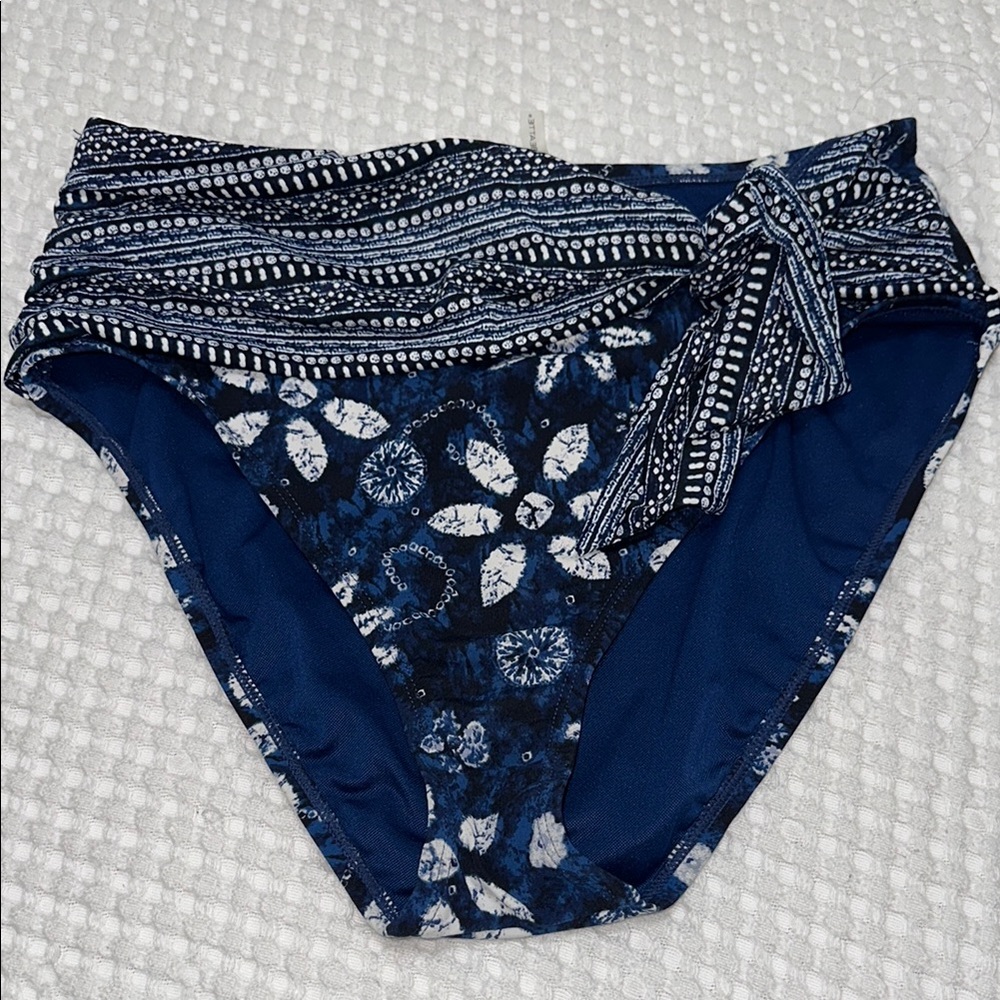 Navy Blue Floral High Waist Bikini Bottom